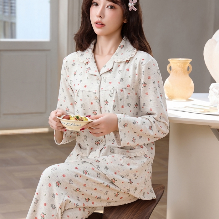 91家纺网 家纺一手货源 找家纺 洛兰沙家居馆 2025新款德绒绵竹加厚300克情侣睡衣男女款睡衣（翻领） 259503（女款）