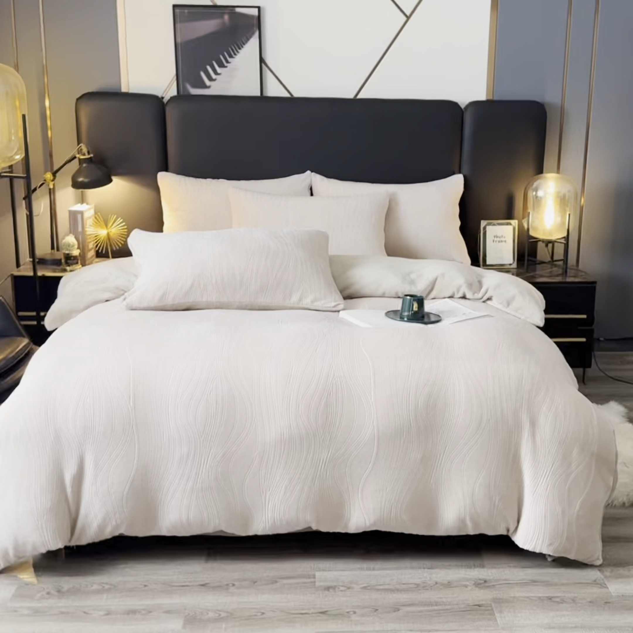 91家纺网 家纺一手货源 找家纺 米瑞娜 2025新款牛奶绒四件套 律动-奶杏