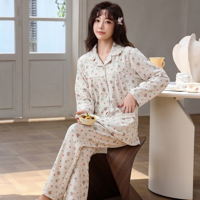 91家纺网 家纺一手货源 找家纺 洛兰沙家居馆 2025新款德绒绵竹加厚300克情侣睡衣男女款睡衣（翻领） 259503（女款）