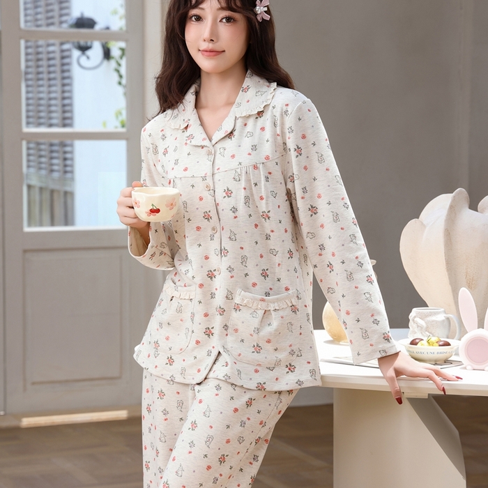 91家纺网 家纺一手货源 找家纺 洛兰沙家居馆 2025新款德绒绵竹加厚300克情侣睡衣男女款睡衣（翻领） 259503（女款）