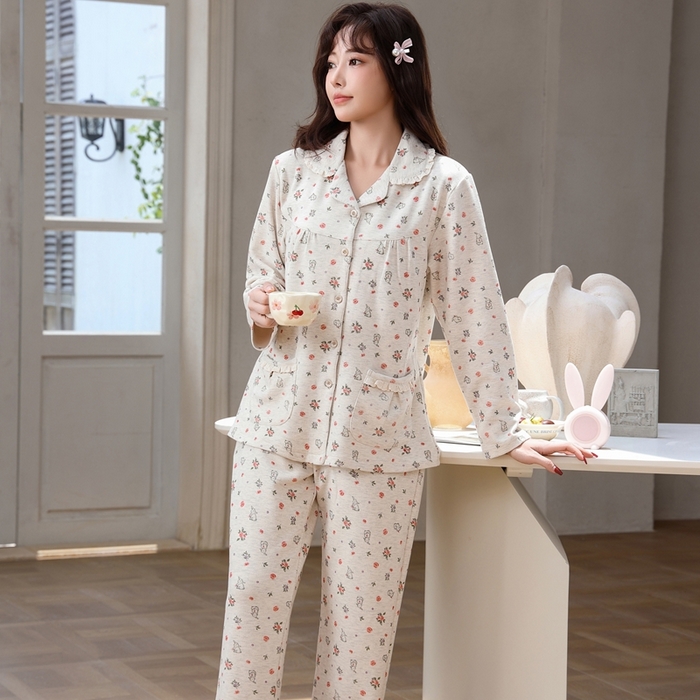 91家纺网 家纺一手货源 找家纺 洛兰沙家居馆 2025新款德绒绵竹加厚300克情侣睡衣男女款睡衣（翻领） 259503（女款）