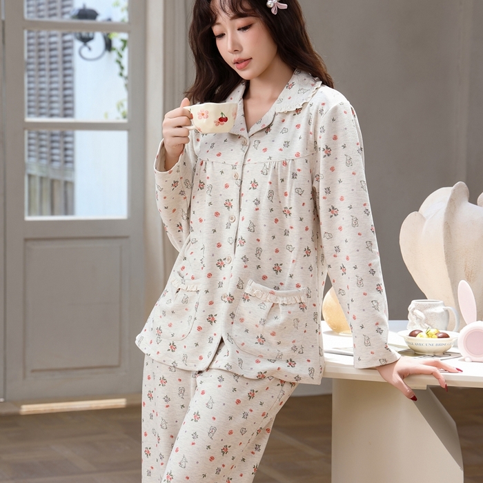 91家纺网 家纺一手货源 找家纺 洛兰沙家居馆 2025新款德绒绵竹加厚300克情侣睡衣男女款睡衣（翻领） 259503（女款）