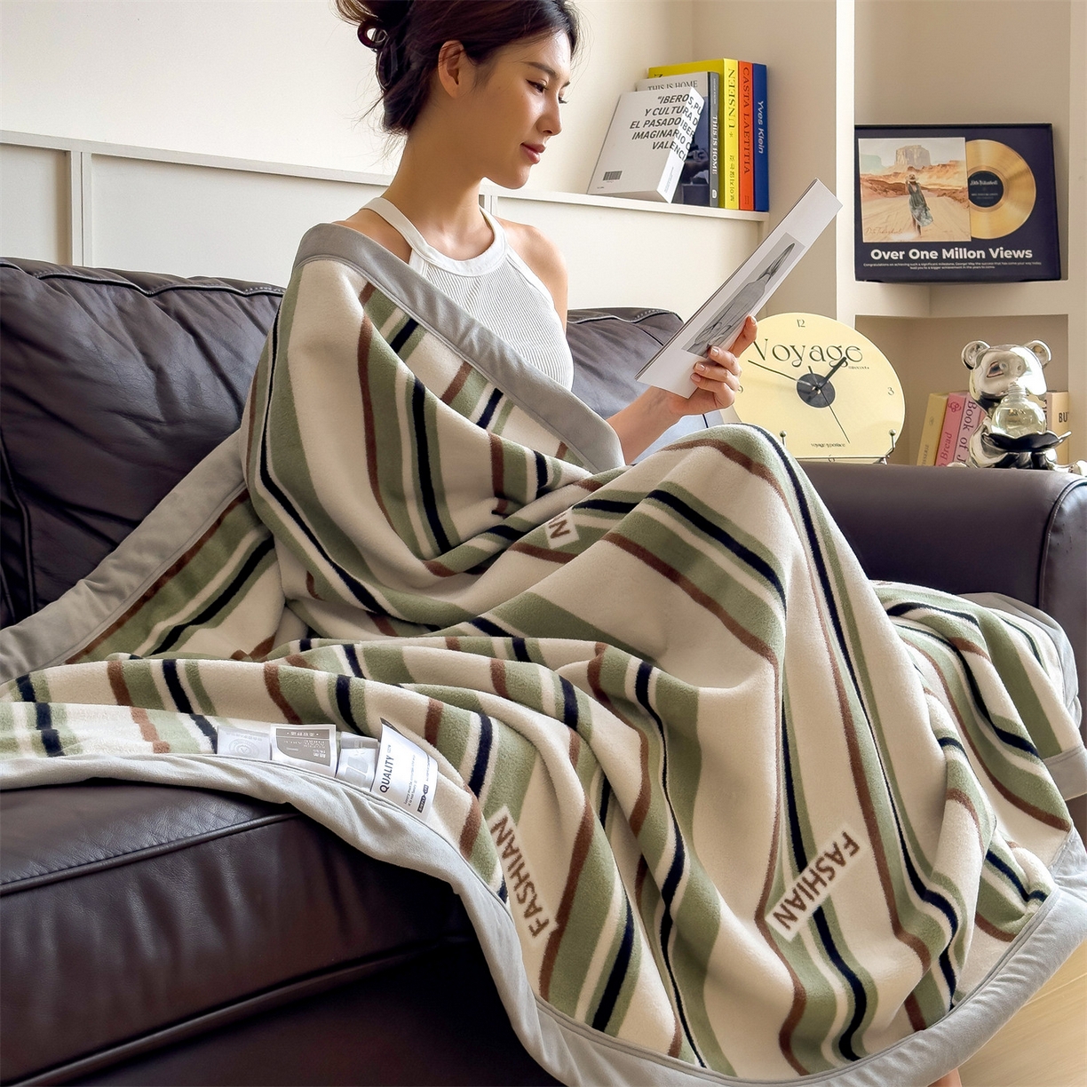 91家纺网 家纺一手货源 找家纺 丝幔家纺 2025新款羊绵绒双层印花毛毯毯子 落日漫游