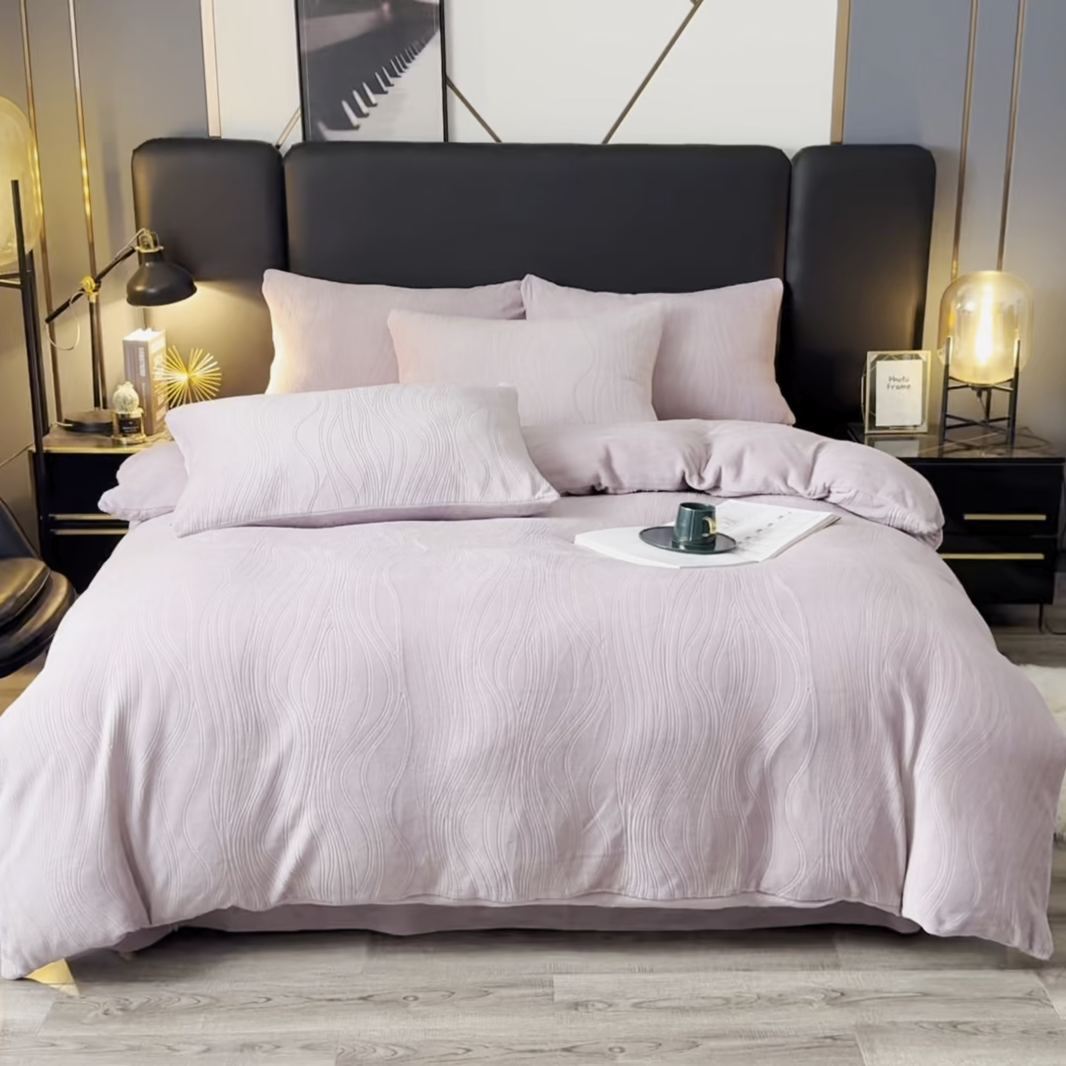 91家纺网 家纺一手货源 找家纺 米瑞娜 2025新款牛奶绒四件套 律动-香芋紫