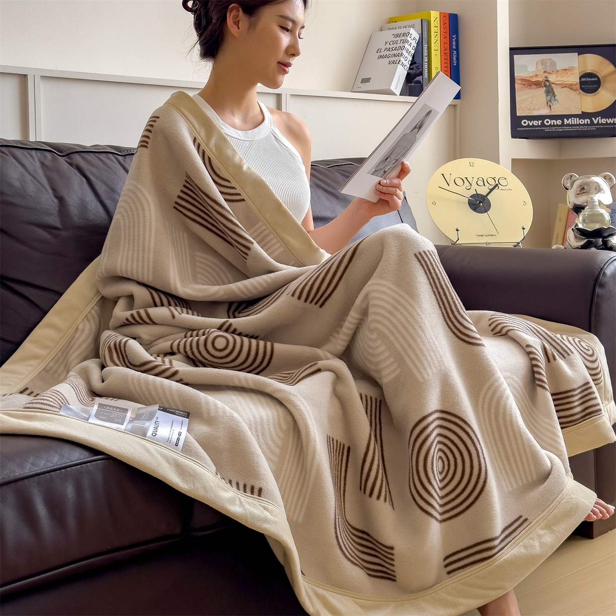 91家纺网 家纺一手货源 找家纺 丝幔家纺 2025新款羊绵绒双层印花毛毯毯子 塔米洛 咖