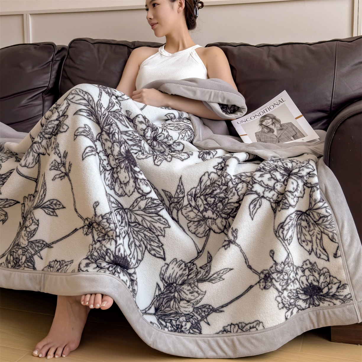 91家纺网 家纺一手货源 找家纺 丝幔家纺 2025新款羊绵绒双层印花毛毯毯子 花田