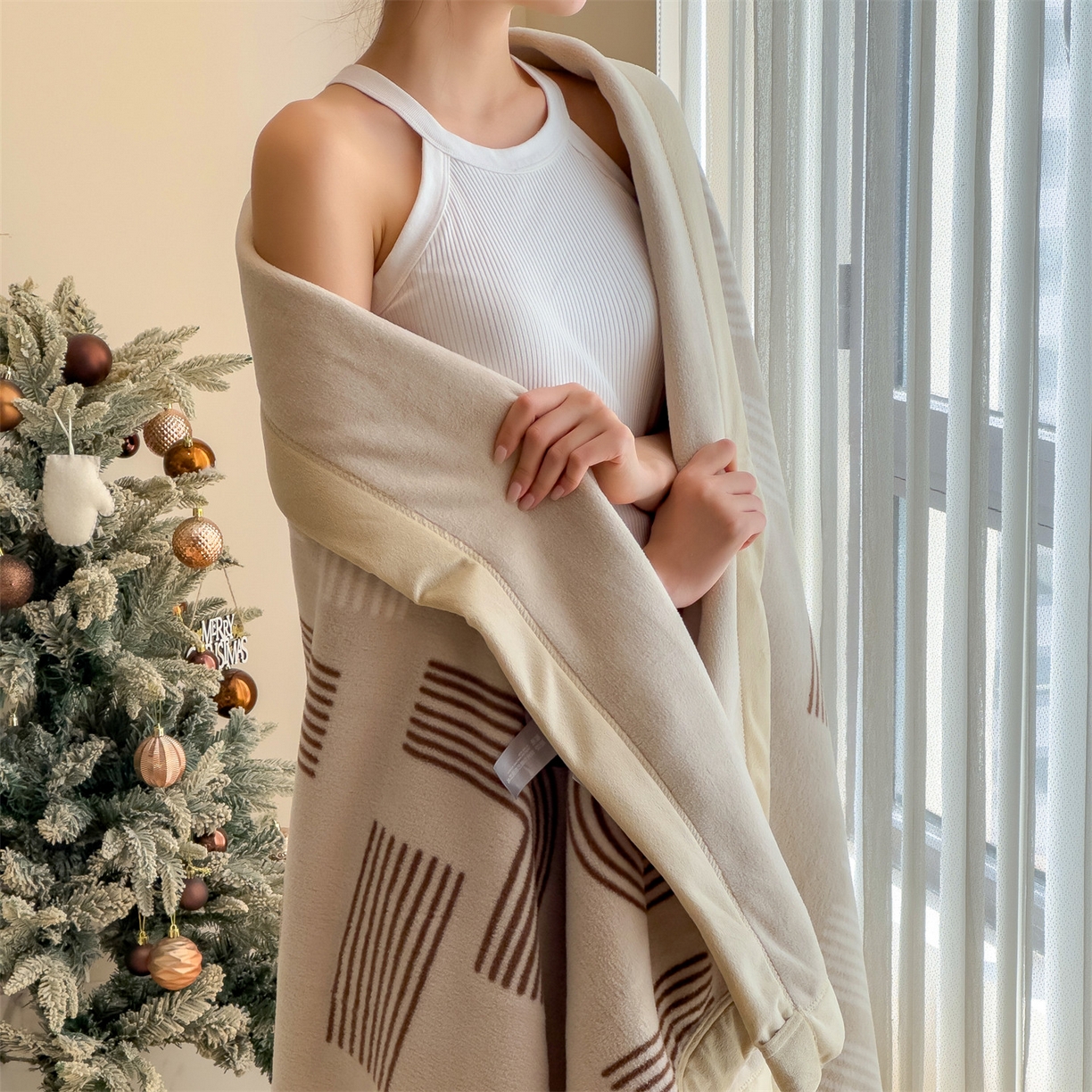 91家纺网 家纺一手货源 找家纺 丝幔家纺 2025新款羊绵绒双层印花毛毯毯子 塔米洛 咖