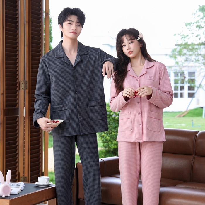 91家纺网 家纺一手货源 找家纺 洛兰沙家居馆 2025新款德绒绵竹加厚300克情侣睡衣男女款睡衣（翻领） 251633-2（情侣款男）