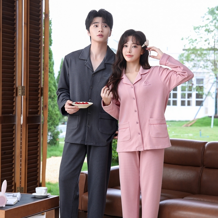 91家纺网 家纺一手货源 找家纺 洛兰沙家居馆 2025新款德绒绵竹加厚300克情侣睡衣男女款睡衣（翻领） 251633-2（情侣款男）