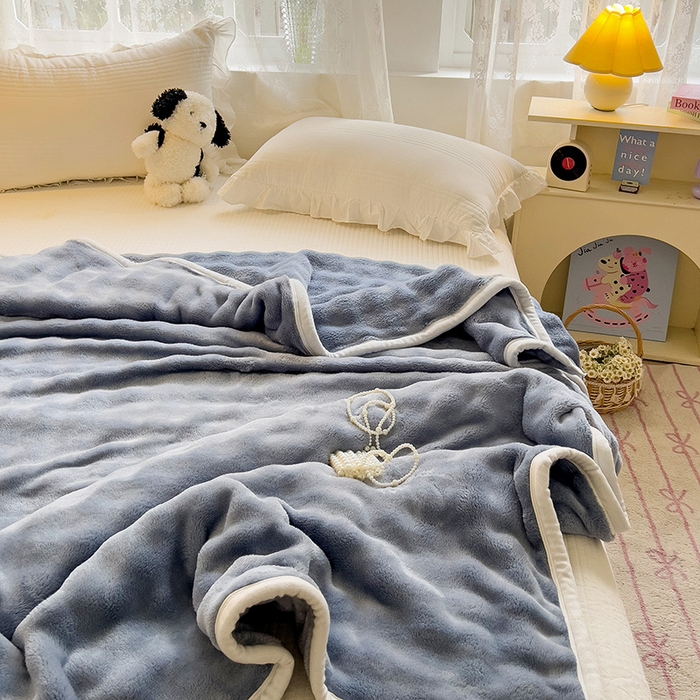 91家纺网 家纺一手货源 找家纺 启发 2025新款泡泡牛奶绒毛毯 泡泡蓝灰