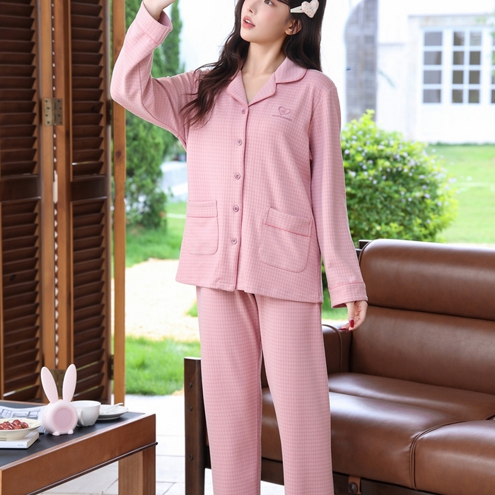 91家纺网 家纺一手货源 找家纺 洛兰沙家居馆 2025新款德绒绵竹加厚300克情侣睡衣男女款睡衣（翻领） 259633-2（情侣款女）