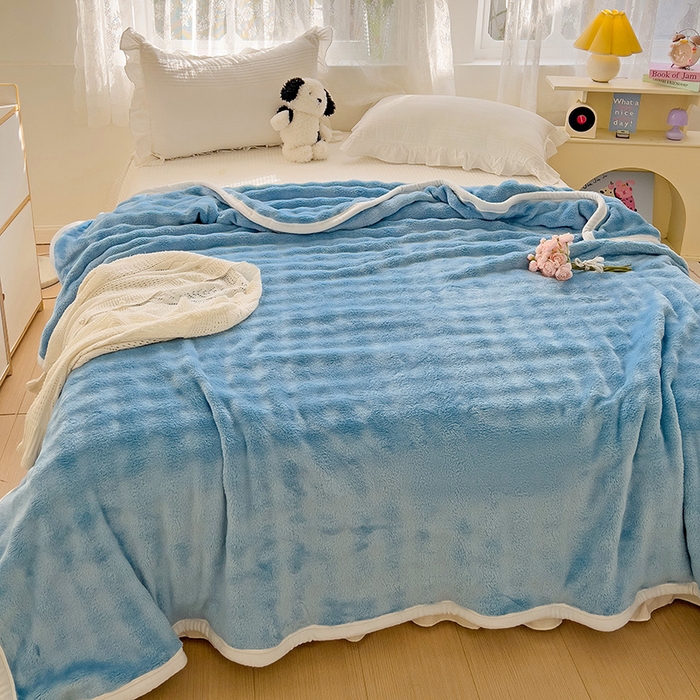 91家纺网 家纺一手货源 找家纺 启发 2025新款泡泡牛奶绒毛毯 泡泡牛仔蓝