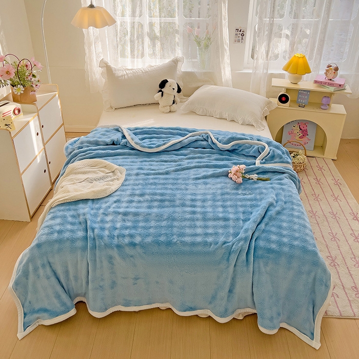 启发 2025新款泡泡牛奶绒毛毯 泡泡牛仔蓝