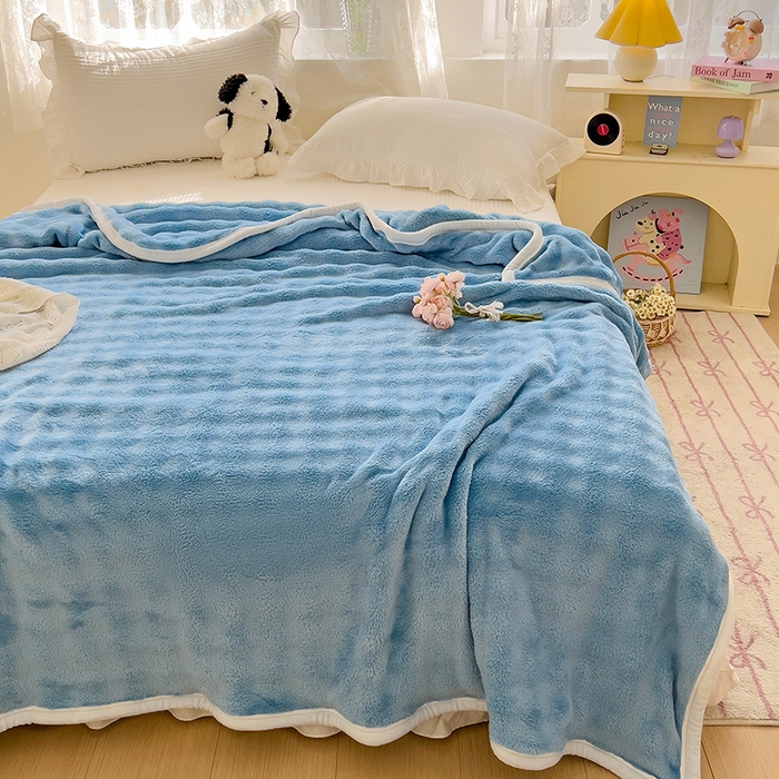 91家纺网 家纺一手货源 找家纺 启发 2025新款泡泡牛奶绒毛毯 泡泡牛仔蓝