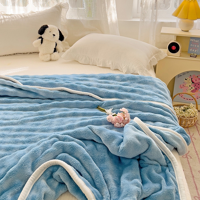 91家纺网 家纺一手货源 找家纺 启发 2025新款泡泡牛奶绒毛毯 泡泡牛仔蓝