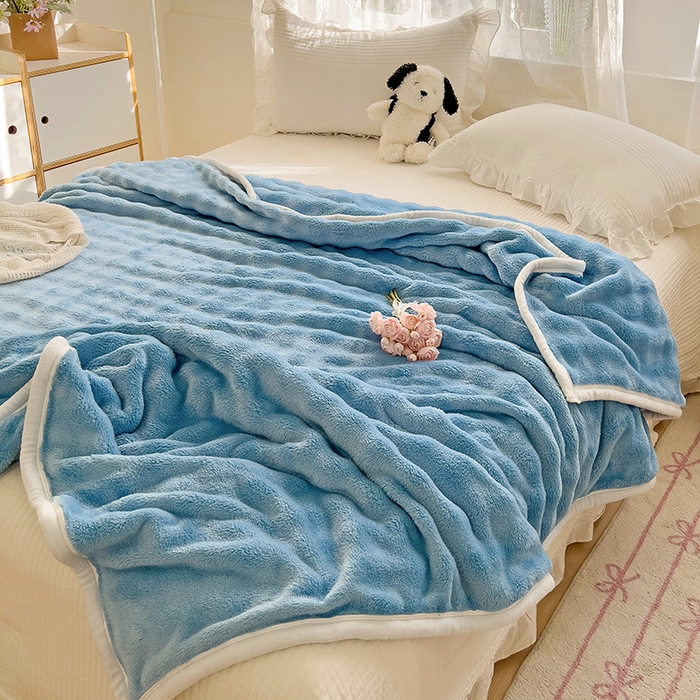 91家纺网 家纺一手货源 找家纺 启发 2025新款泡泡牛奶绒毛毯 泡泡牛仔蓝