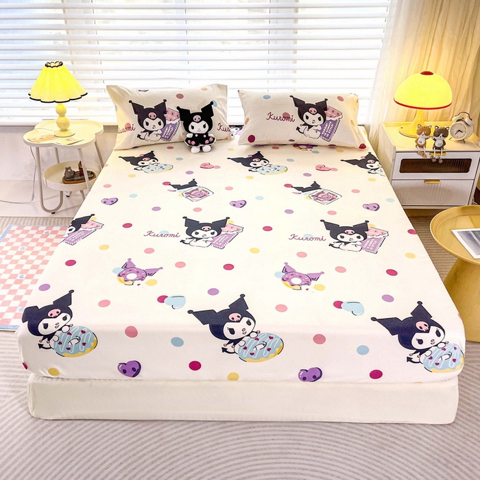 91家纺网 家纺一手货源 找家纺 一电 2024新款四季卡通床笠单件床罩床垫套防滑套宿舍儿童床单定制 波点库洛米