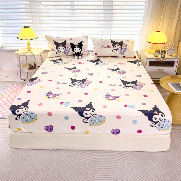 91家纺网 家纺一手货源 找家纺 一电 2024新款四季卡通床笠单件床罩床垫套防滑套宿舍儿童床单定制 波点库洛米