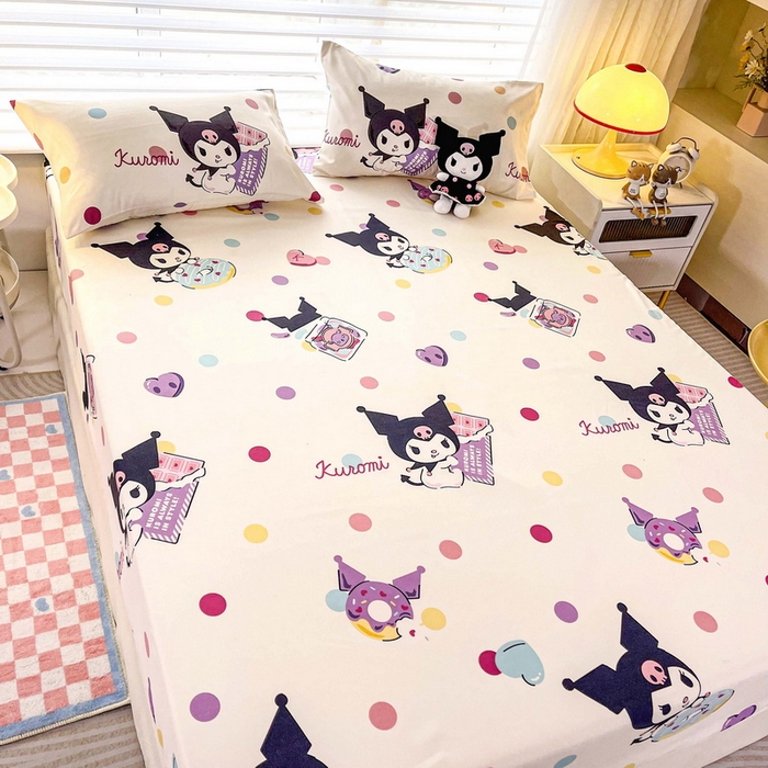 91家纺网 家纺一手货源 找家纺 一电 2024新款四季卡通床笠单件床罩床垫套防滑套宿舍儿童床单定制 波点库洛米