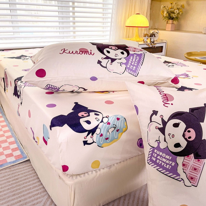 91家纺网 家纺一手货源 找家纺 一电 2024新款四季卡通床笠单件床罩床垫套防滑套宿舍儿童床单定制 波点库洛米