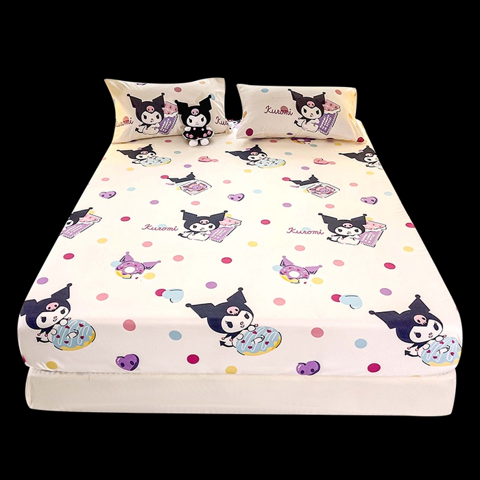 91家纺网 家纺一手货源 找家纺 一电 2024新款四季卡通床笠单件床罩床垫套防滑套宿舍儿童床单定制 波点库洛米