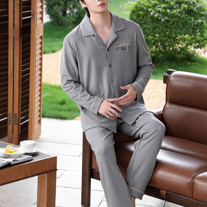 91家纺网 家纺一手货源 找家纺 洛兰沙家居馆 2025新款德绒绵竹加厚300克情侣睡衣男女款睡衣（翻领） 251731-2（男款）