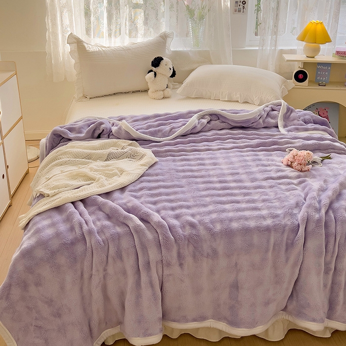 91家纺网 家纺一手货源 找家纺 启发 2025新款泡泡牛奶绒毛毯 泡泡千黛紫
