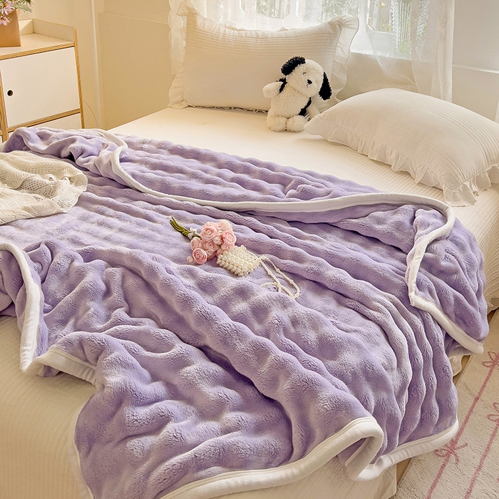 91家纺网 家纺一手货源 找家纺 启发 2025新款泡泡牛奶绒毛毯 泡泡千黛紫