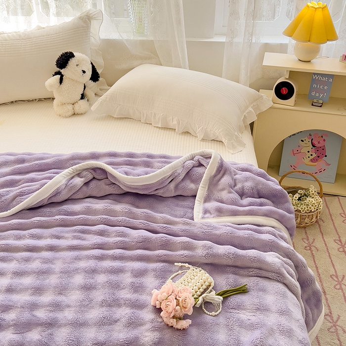 91家纺网 家纺一手货源 找家纺 启发 2025新款泡泡牛奶绒毛毯 泡泡千黛紫