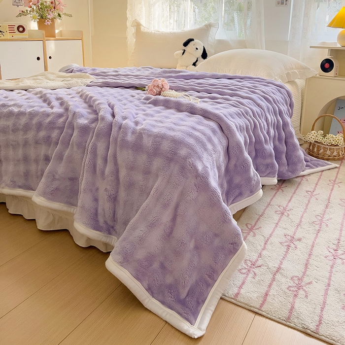 91家纺网 家纺一手货源 找家纺 启发 2025新款泡泡牛奶绒毛毯 泡泡千黛紫