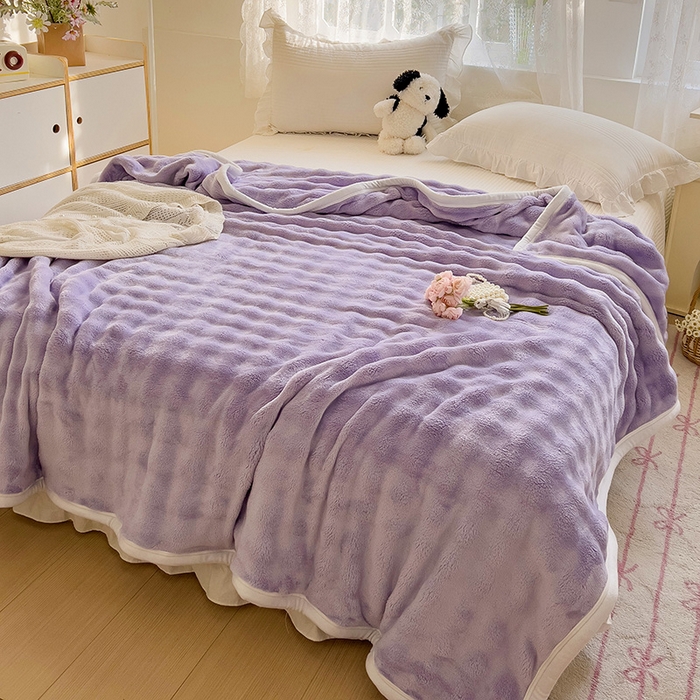 91家纺网 家纺一手货源 找家纺 启发 2025新款泡泡牛奶绒毛毯 泡泡千黛紫