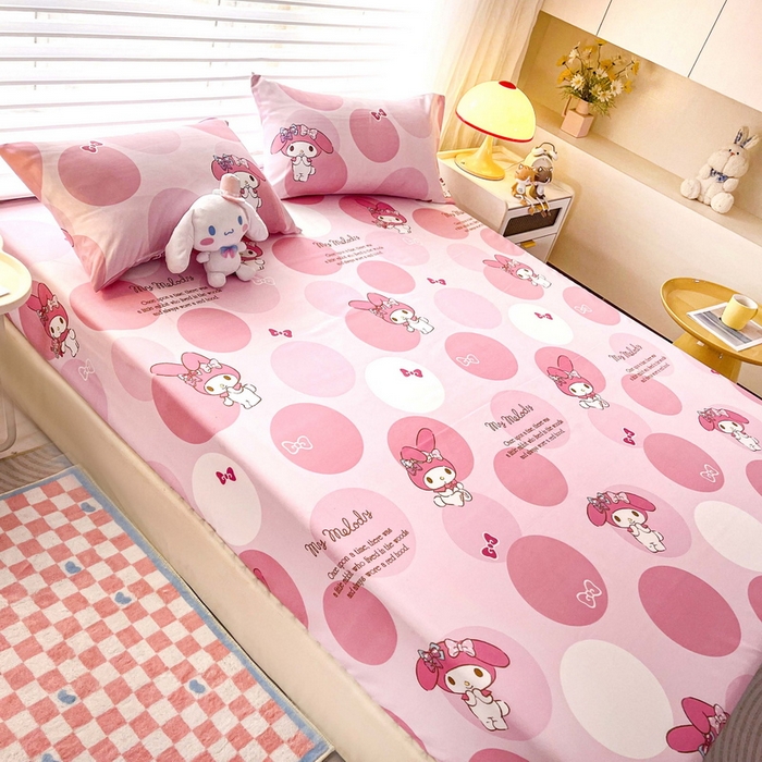 91家纺网 家纺一手货源 找家纺 一电 2024新款四季卡通床笠单件床罩床垫套防滑套宿舍儿童床单定制 圈圈美乐蒂