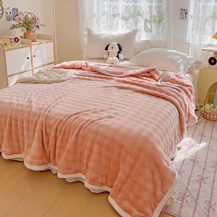 91家纺网 家纺一手货源 找家纺 启发 2025新款泡泡牛奶绒毛毯 泡泡桃粉