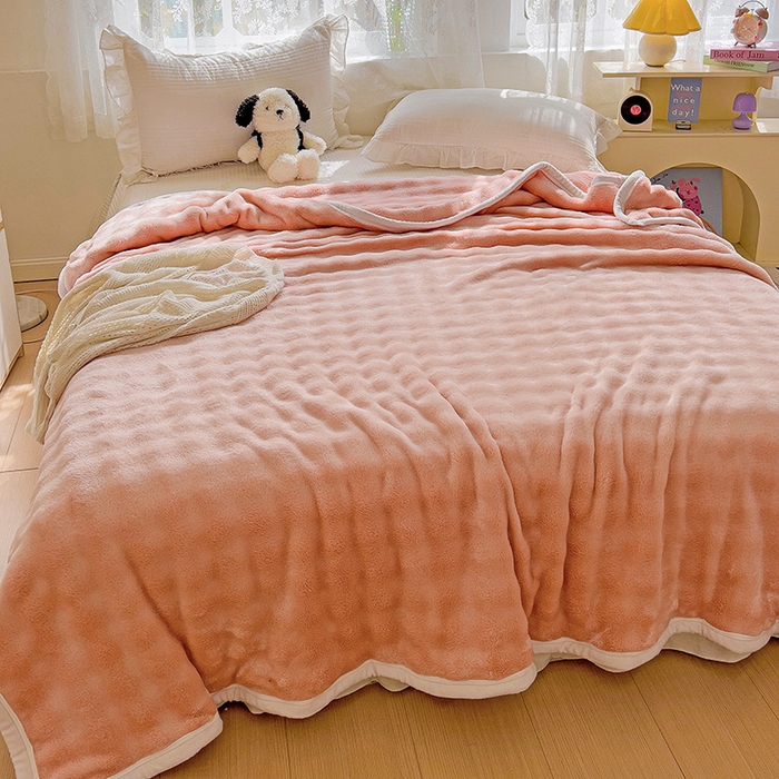 91家纺网 家纺一手货源 找家纺 启发 2025新款泡泡牛奶绒毛毯 泡泡桃粉