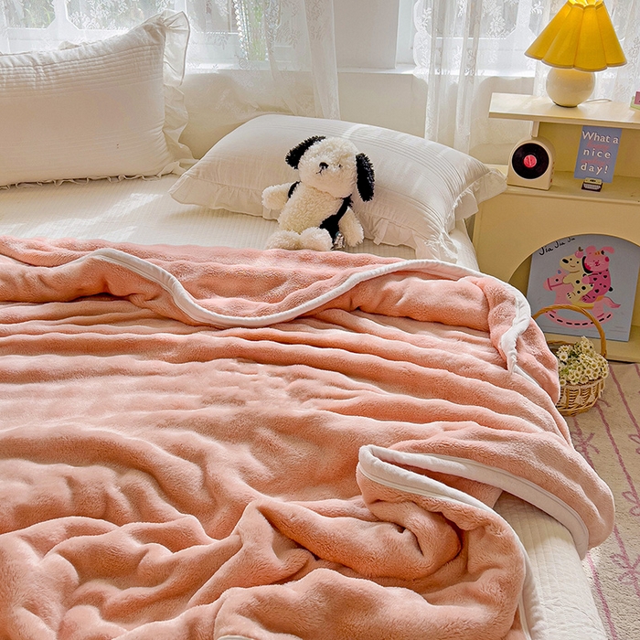 91家纺网 家纺一手货源 找家纺 启发 2025新款泡泡牛奶绒毛毯 泡泡桃粉