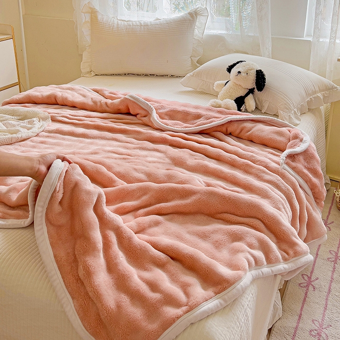 91家纺网 家纺一手货源 找家纺 启发 2025新款泡泡牛奶绒毛毯 泡泡桃粉