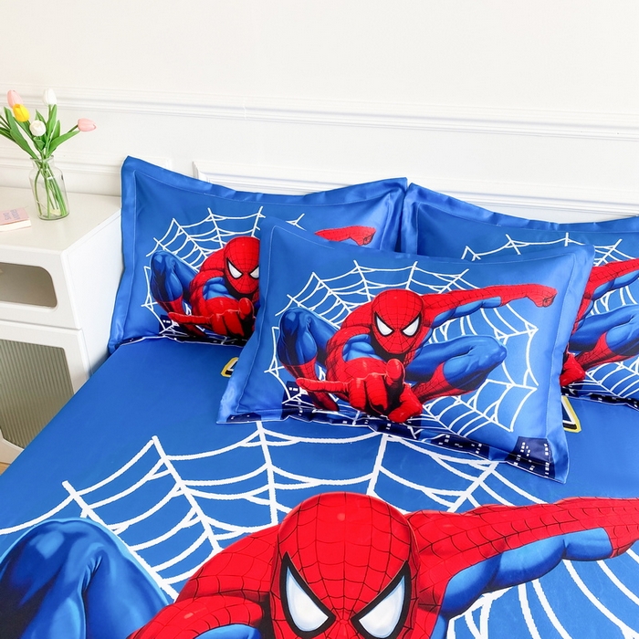 91家纺网 家纺一手货源 找家纺 一电 2025新款夏季卡通冰丝凉席床单床笠可水洗凉席床笠学生宿舍单人裸睡空调席子冰丝席枕套 蜘蛛侠