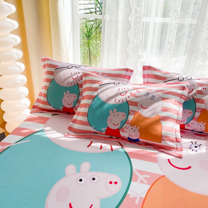 一电 2025新款跨境电商卡通学生枕头套磨毛枕套 佩奇一家人