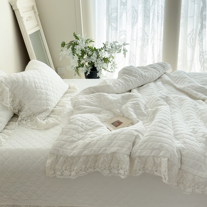 91家纺网 家纺一手货源 找家纺 上喜 2025新款六代砂洗床盖三件套+多功能夏被 奶油白