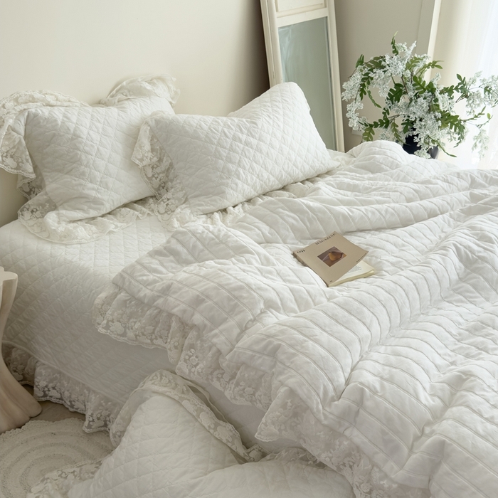 91家纺网 家纺一手货源 找家纺 上喜 2025新款六代砂洗床盖三件套+多功能夏被 奶油白