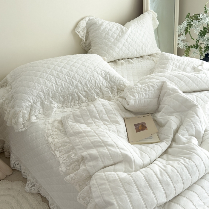 91家纺网 家纺一手货源 找家纺 上喜 2025新款六代砂洗床盖三件套+多功能夏被 奶油白