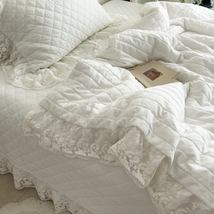 91家纺网 家纺一手货源 找家纺 上喜 2025新款六代砂洗床盖三件套+多功能夏被 奶油白