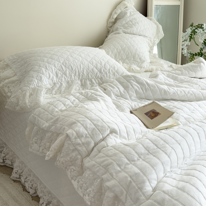 91家纺网 家纺一手货源 找家纺 上喜 2025新款六代砂洗床盖三件套+多功能夏被 奶油白