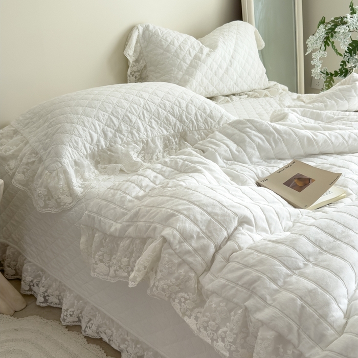 91家纺网 家纺一手货源 找家纺 上喜 2025新款六代砂洗床盖三件套+多功能夏被 奶油白