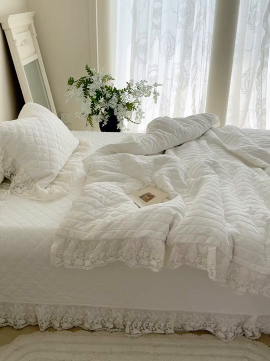91家纺网 家纺一手货源 找家纺 上喜 2025新款六代砂洗床盖三件套+多功能夏被 奶油白