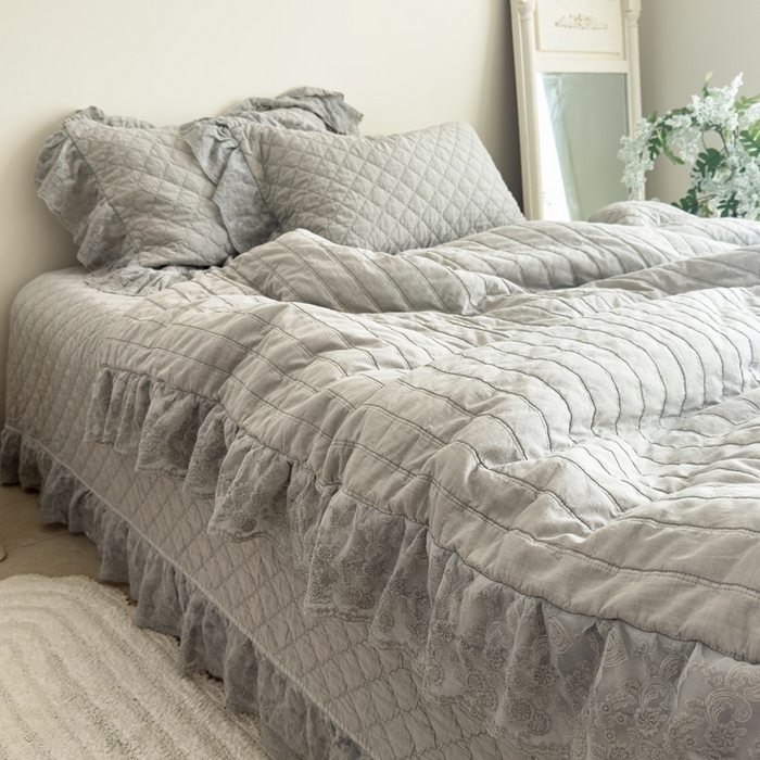 91家纺网 家纺一手货源 找家纺 上喜 2025新款六代砂洗床盖三件套+多功能夏被 高级灰