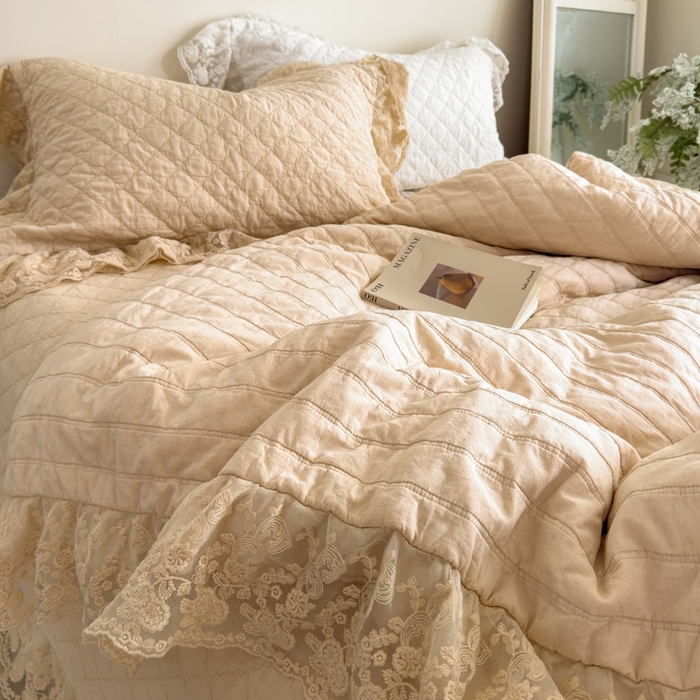 91家纺网 家纺一手货源 找家纺 上喜 2025新款六代砂洗床盖三件套+多功能夏被 奶油米