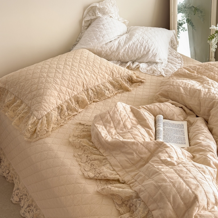 91家纺网 家纺一手货源 找家纺 上喜 2025新款六代砂洗床盖三件套+多功能夏被 奶油米