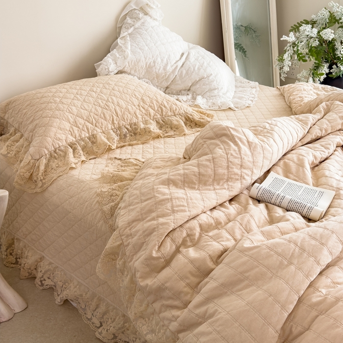 91家纺网 家纺一手货源 找家纺 上喜 2025新款六代砂洗床盖三件套+多功能夏被 奶油米