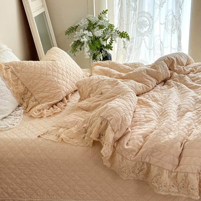 91家纺网 家纺一手货源 找家纺 上喜 2025新款六代砂洗床盖三件套+多功能夏被 奶油米